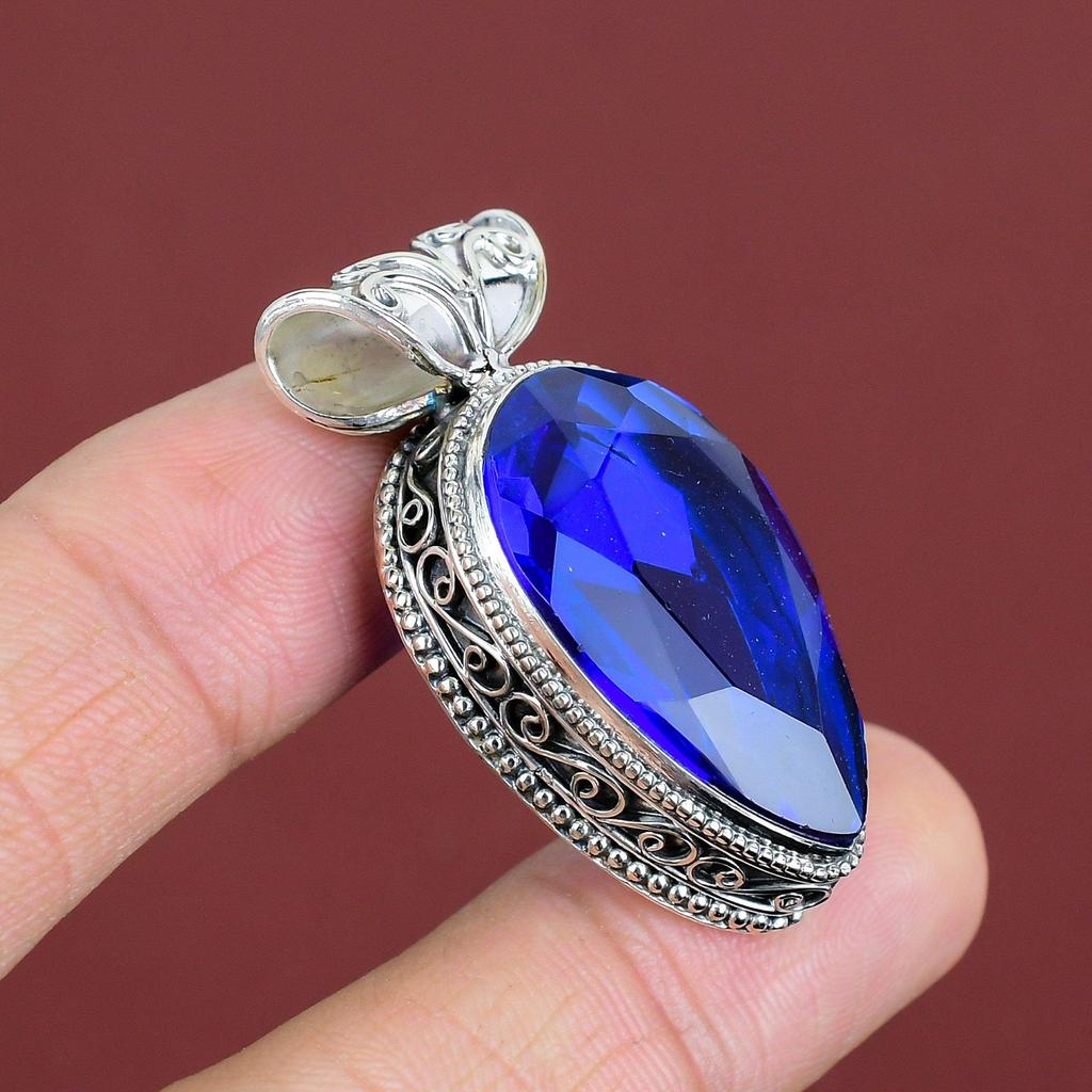 Faceted Tanzanite Quartz Pendant Vintage Gemstone Pendant 925 Sterling Silver Pendant Tanzanite Quartz Jewelry Handmade Pendant Gift For Mom