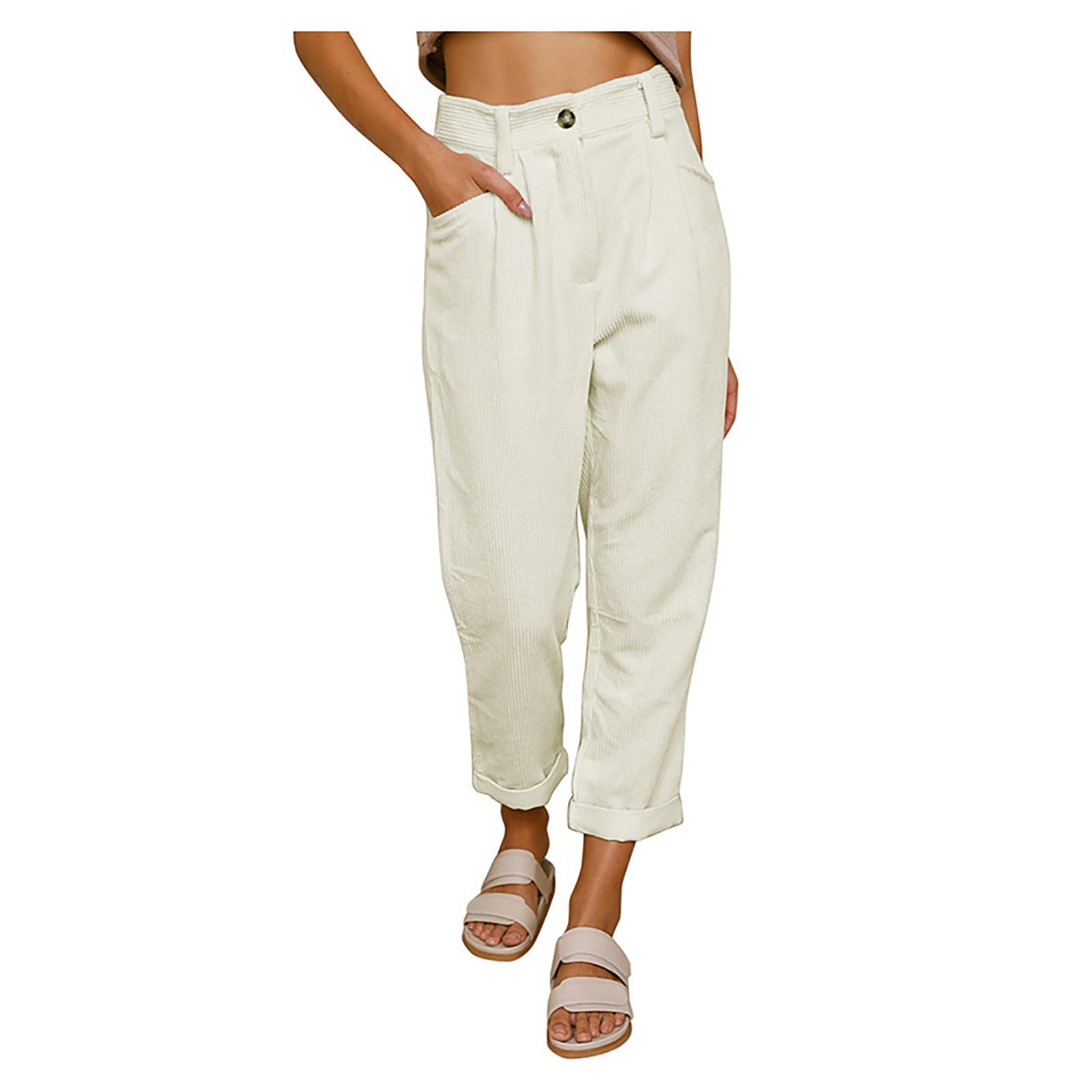 Women s Casual Workplace Temperament Versatile Corduroy Pocket Cropped Straight Pants XXL бежевый