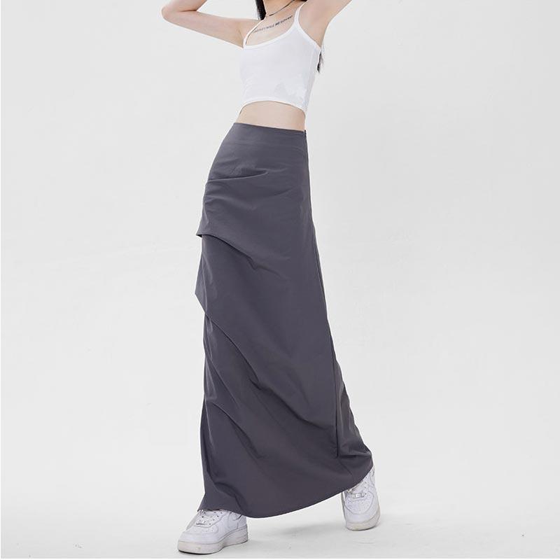 Elegant Skirt Women Sexy Slim Side Slit Pleated Mid-length Hip Skirt Y2k Vintage Fashion Bottoms Female Clothes Streetwear