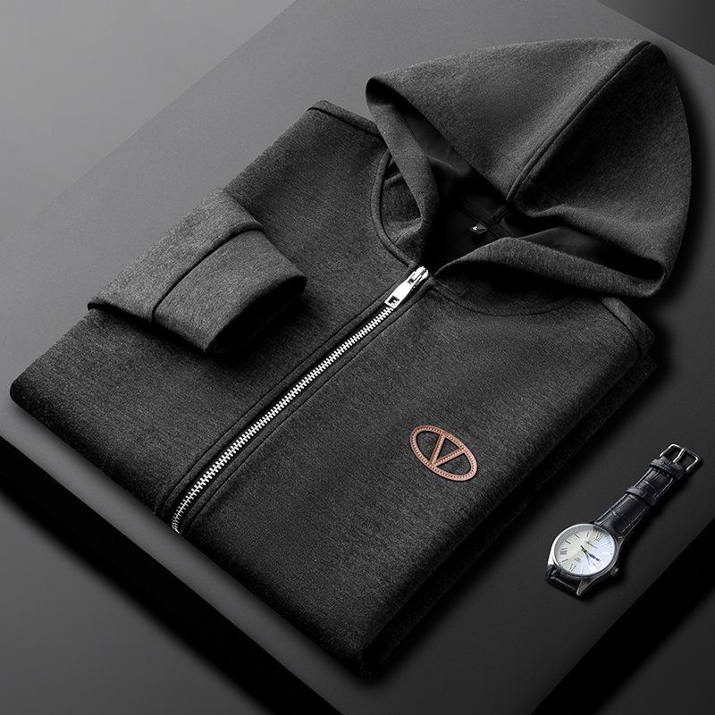 Men s 2025 Autumn/Winter Street Style Printed Hooded Modal Jacket with Metal Zipper 3XL