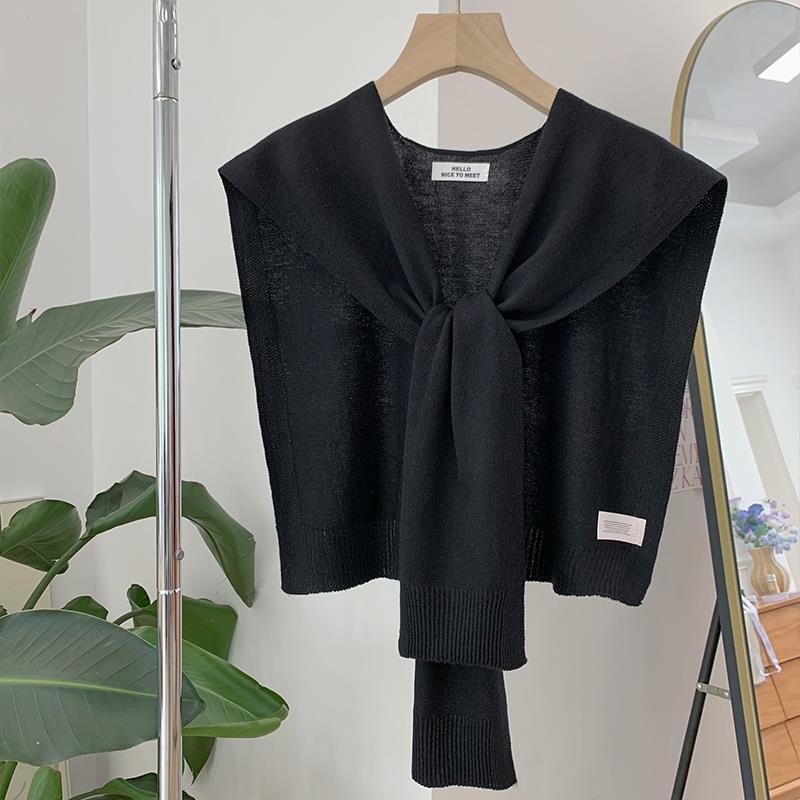 Korean Knitted Shawl Summer Air Conditioning Fake Collar Neck Guard Knit Thin Knotted Cape Shoulder Scarf For Women