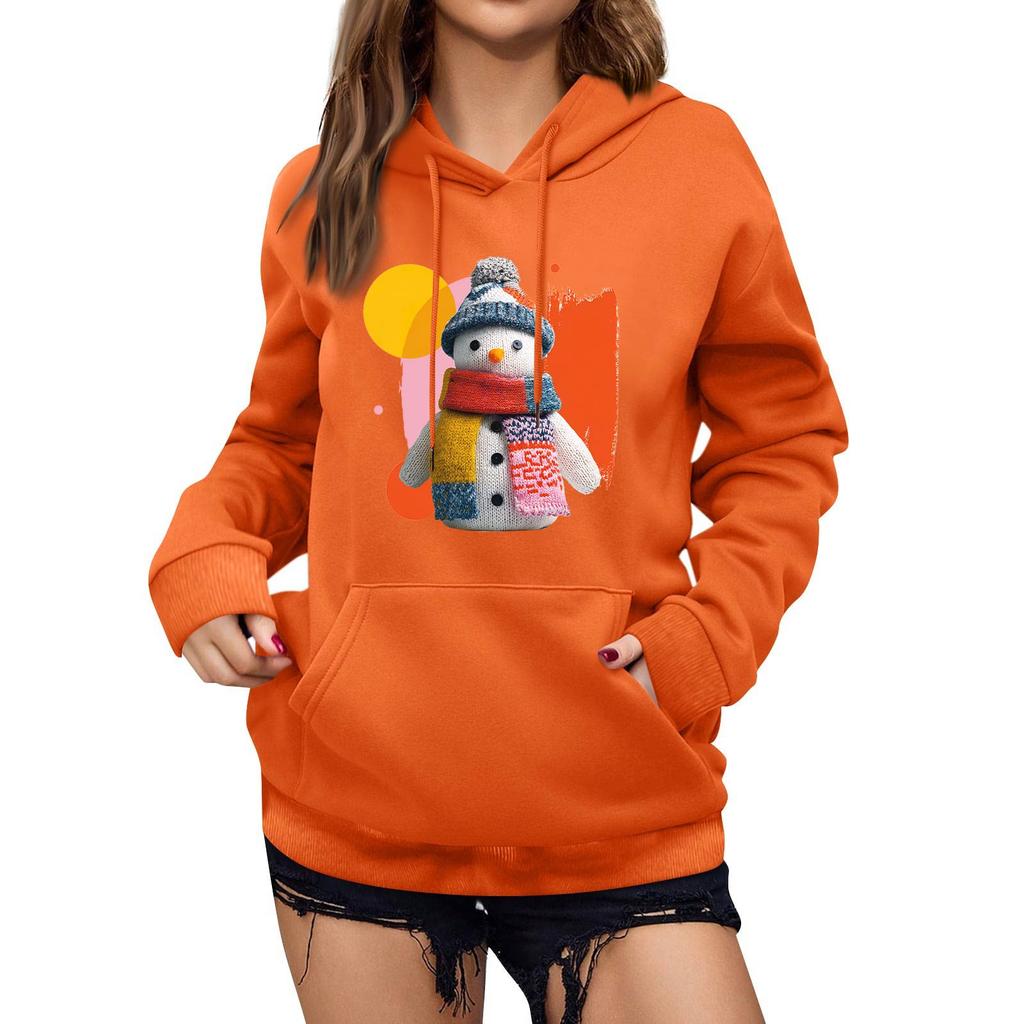 Women's Winter Christmas Printed Pullover Hooded Sweatshirt Fleece Long Sleeve Sweatshirt