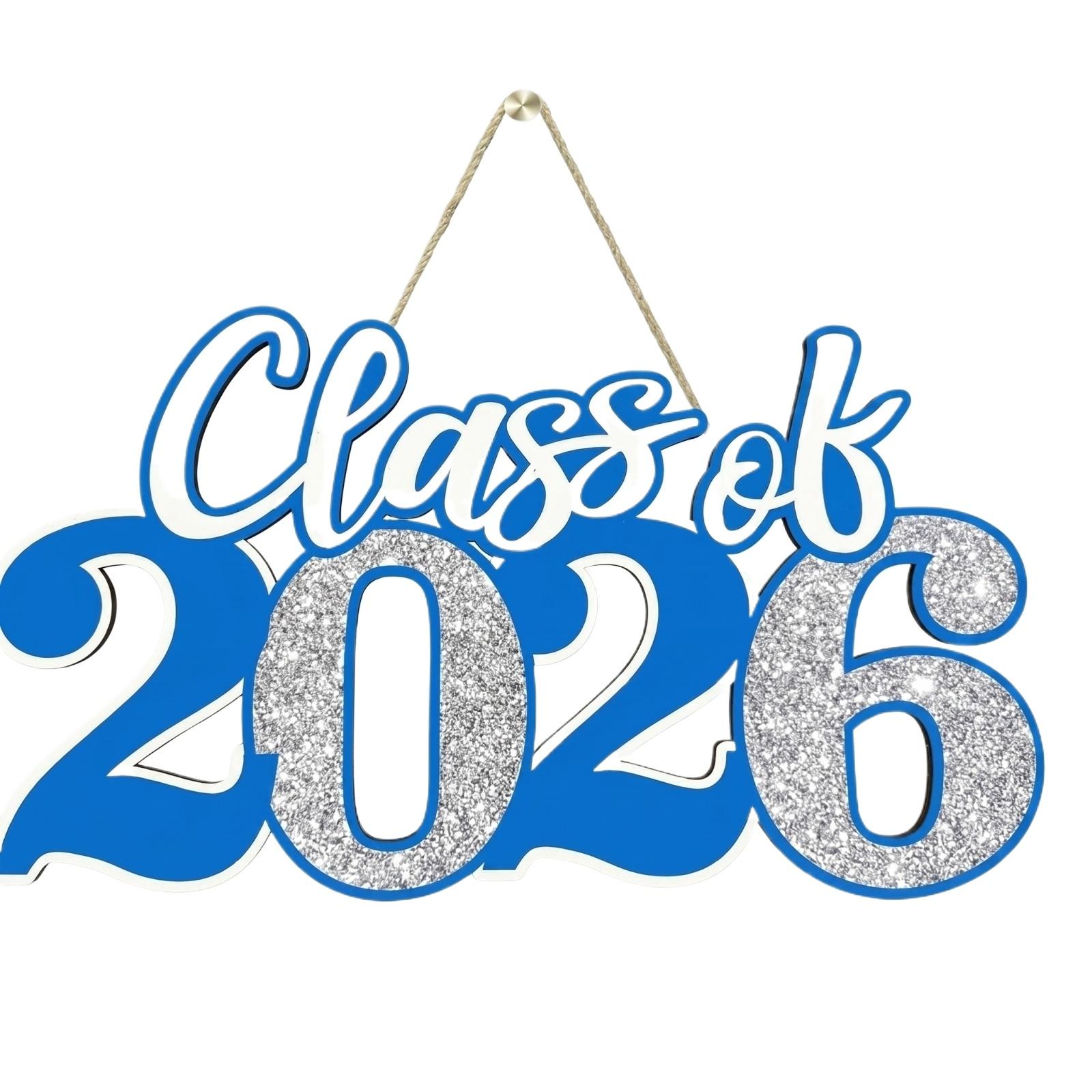 

Wooden Graduation Sign Class of 2026 Hanging Decoration Party Prop Photo Booth Accessory for Graduation Celebration Event One Size синий