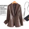 Womens Slim Fit Blazer Jacket Sheep Leather Commute Fashion Elegant Office Outerwear