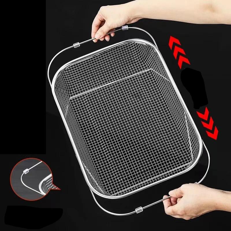 Stainless Steel Strainer Basket Colander Basket Colander with Fine Mesh Fruits Vegetables Strainer Basket Expandable Over Sink