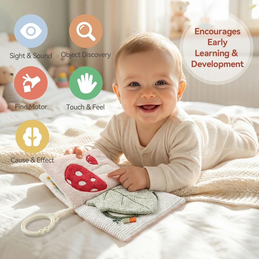Baby Cloth Book With Bear Goose Sensory Crinkle Activity Book With Mirror Teether And Hanging Ring Early Educational Toys
