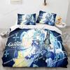 Anime Genshin Impact Bettwäsche-Set Gedruckt Einzelne Bettdecke Steppdecke Bettbezug Kissenbezug 3-teilige Sets Kinder Erwachsene Größe
