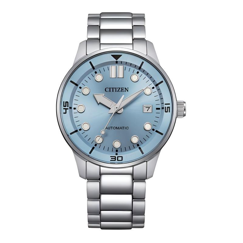 

CITIZEN mechanical watch series 100 meters waterproof fashion simple style Automatic Steel Strap 40mm men s watch blue dial NJ0191-83L синій
