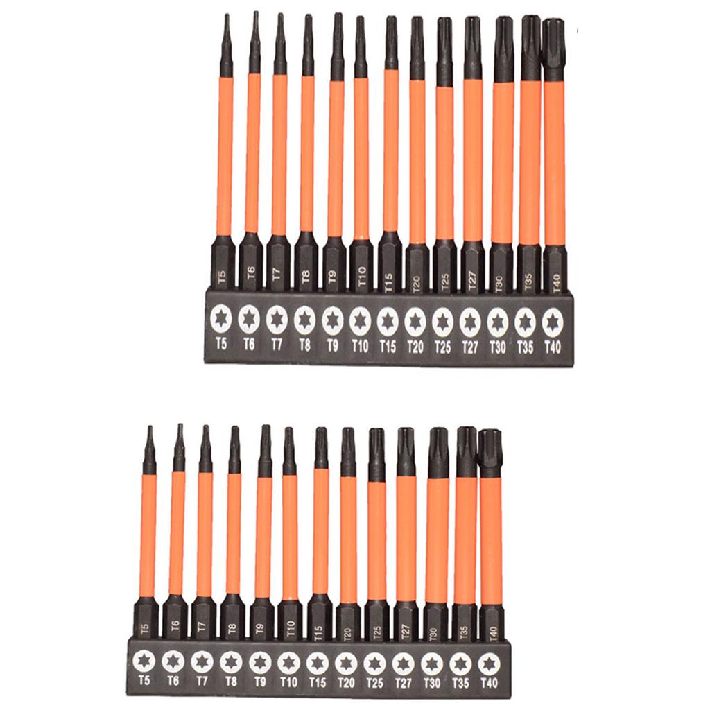 26pcs Magnetic For Torx Screwdriver Bit Set 75mm 100mm 150mm For Impact Drive T5-T40 Power Screwdriver Bit Kit With Base