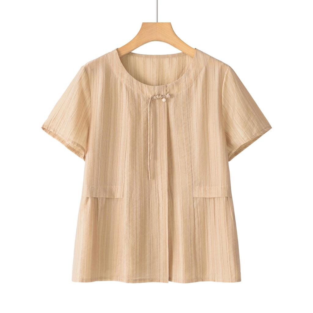 Tencel Kurzarm Oberteil im chinesischen Stil für Frauen mittleren Alters - 2025 Sommer Zweiteiler