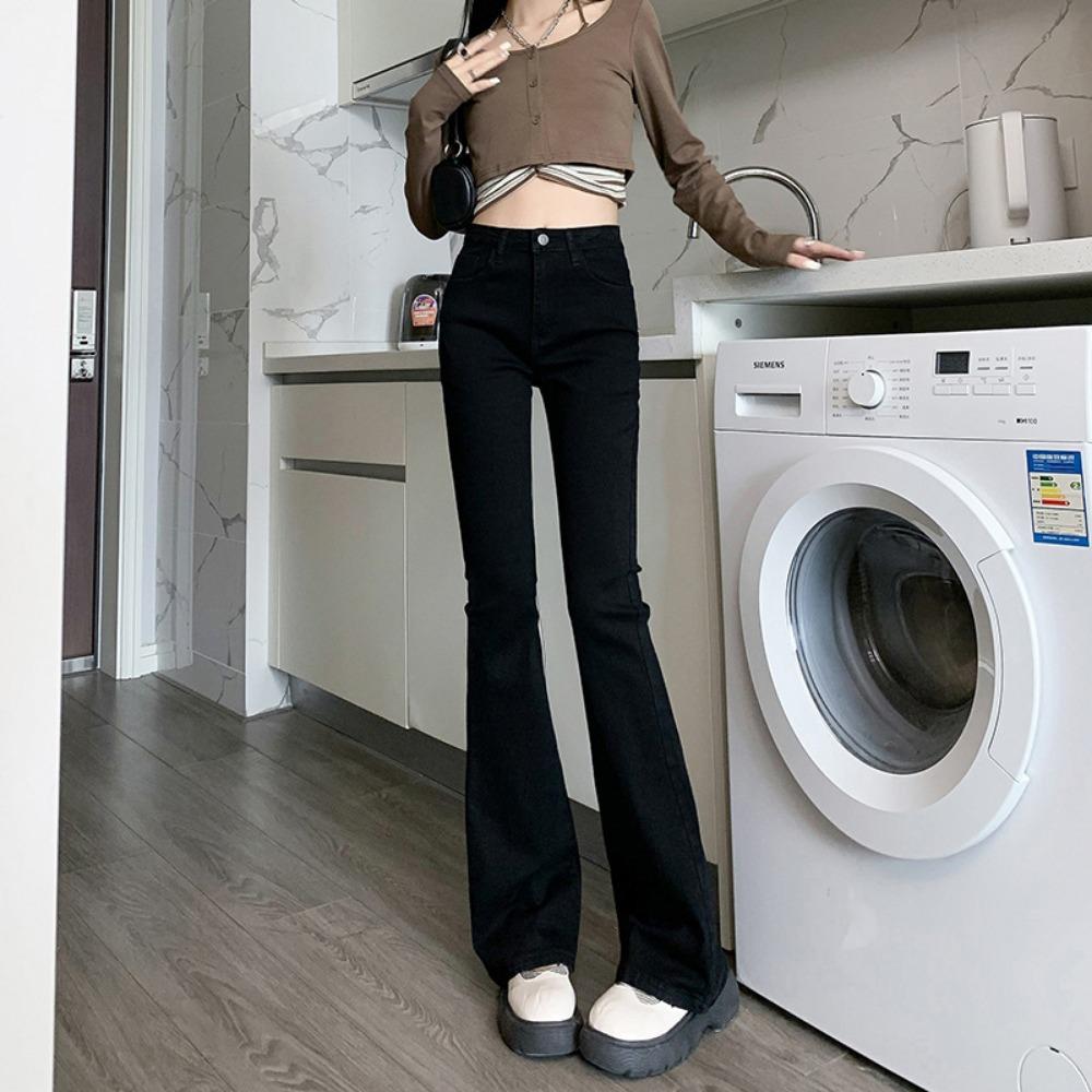 

Versatile American micro-flared jeans 2025 autumn and winter new high-waisted ins thin and high jeans tide S чорний