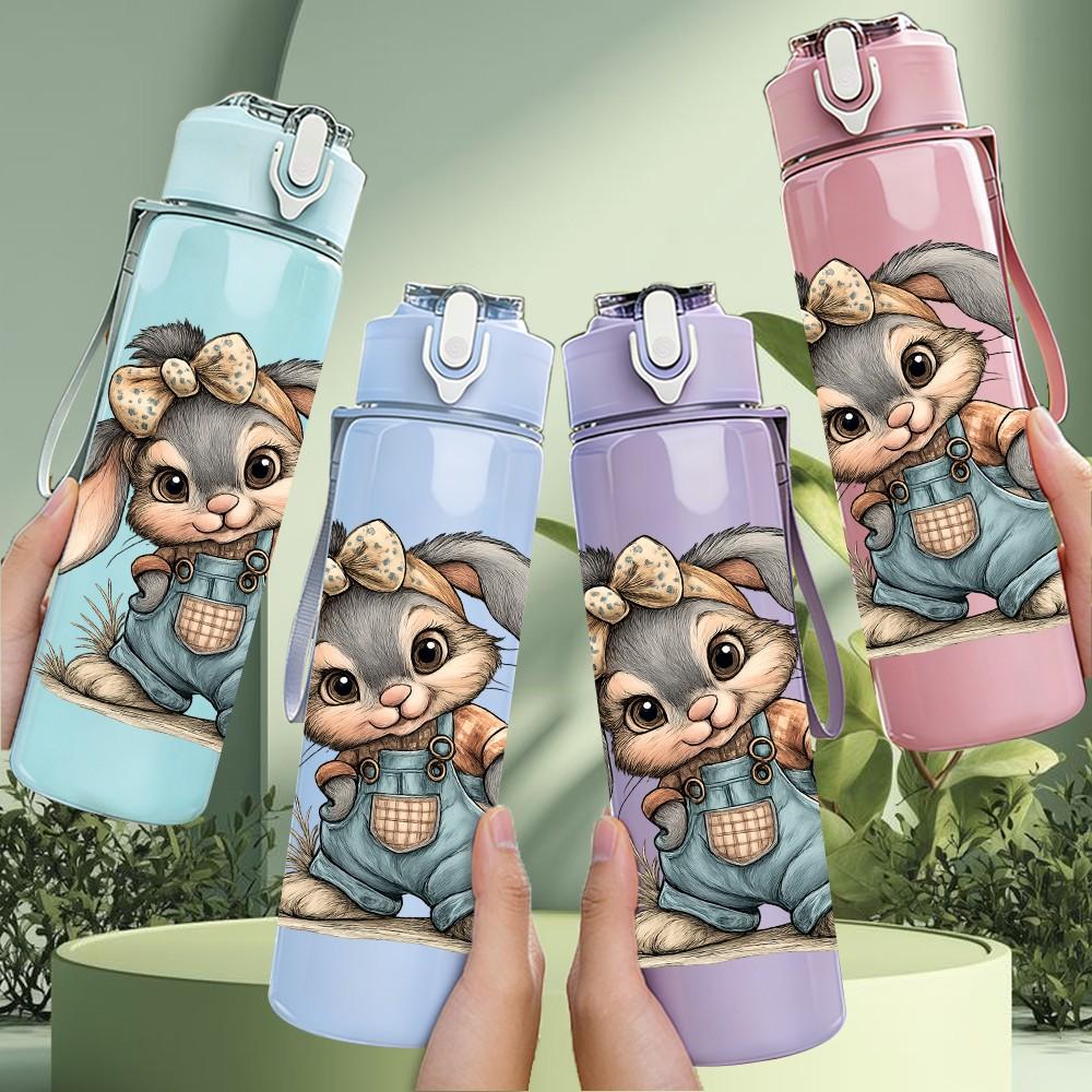 1PC Overall Baby Bunny 750ml Color Plastic Sports Water Bottle Leakproof Flip Straw Lid Suitable for Sports Office Home Use