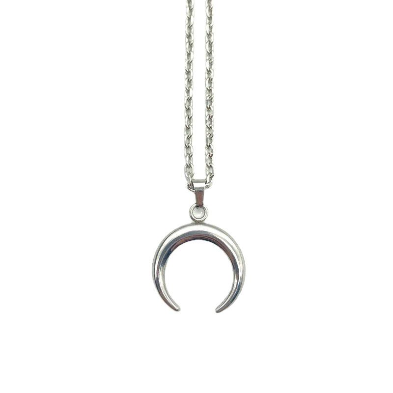 Harajuku Crescent Moon Pendant Necklace: Unisex, Trendy Titanium Steel Necklace and Pendant for Couples.
