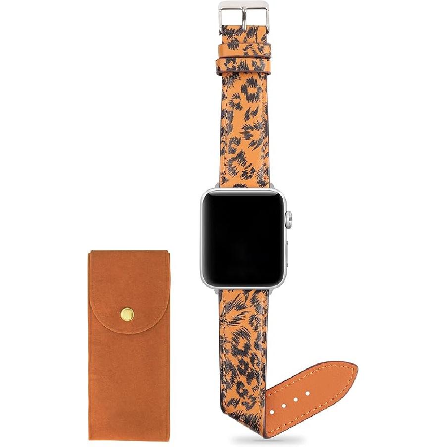 Leopard Watch Band Compatible with Apple Watch 45mm 44mm 42mm, Soft Genuine Leather with Cheetah Print Element for Women Replacement Strap for iWatch 42mm/44mm/45mm
