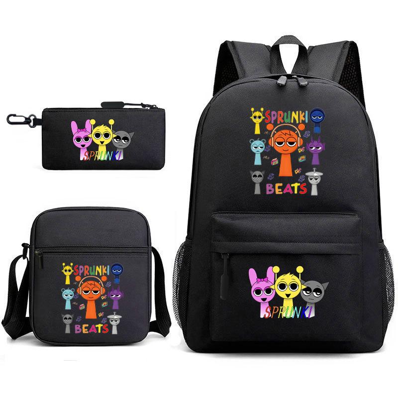 Rhythm Box Student School Bag Backpack Male Female Junior High School Three-piece Large Capacity School Bag