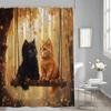 Tenda Doccia Gatto Autunnale Gattino Carino Giallo Arancio Foglie d'Acero Foglia Cadente Autunno Animale Divertente Rustico Fattoria Ringraziamento