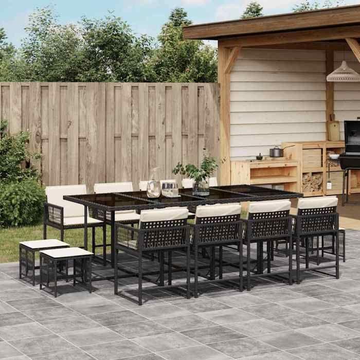 VidaXL Ensemble à manger de jardin 13 pcs coussins noir résine tressée 3211518