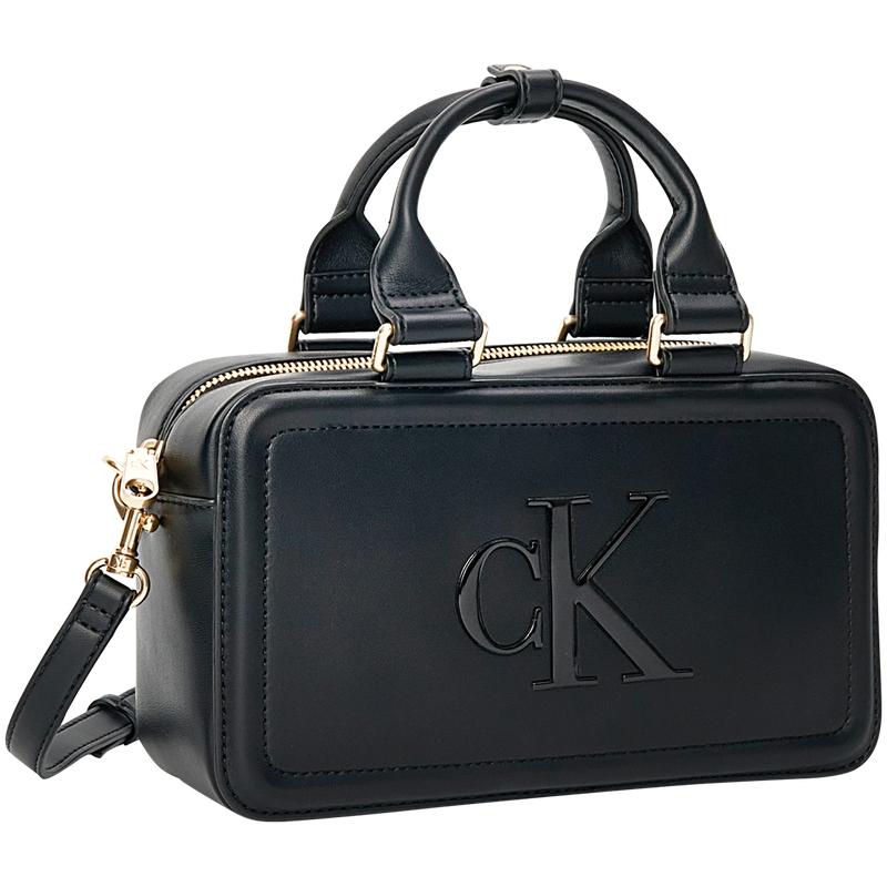 Calvin Klein Brand Letter Logo Zipper Closure Synthetic Material Shoulder Handbag Women's Space Black
