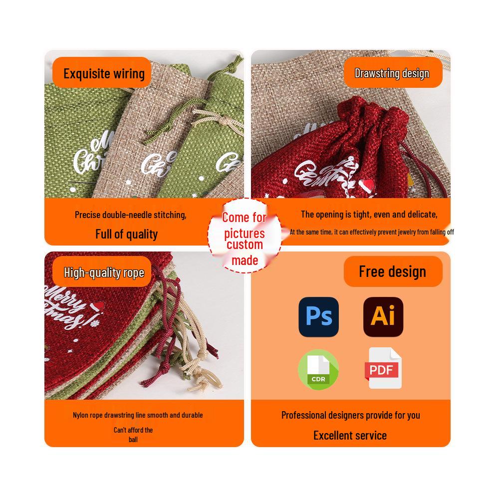 2025 Christmas Burlap Drawstring Gift Bags - Small Cloth Candy Pouches 