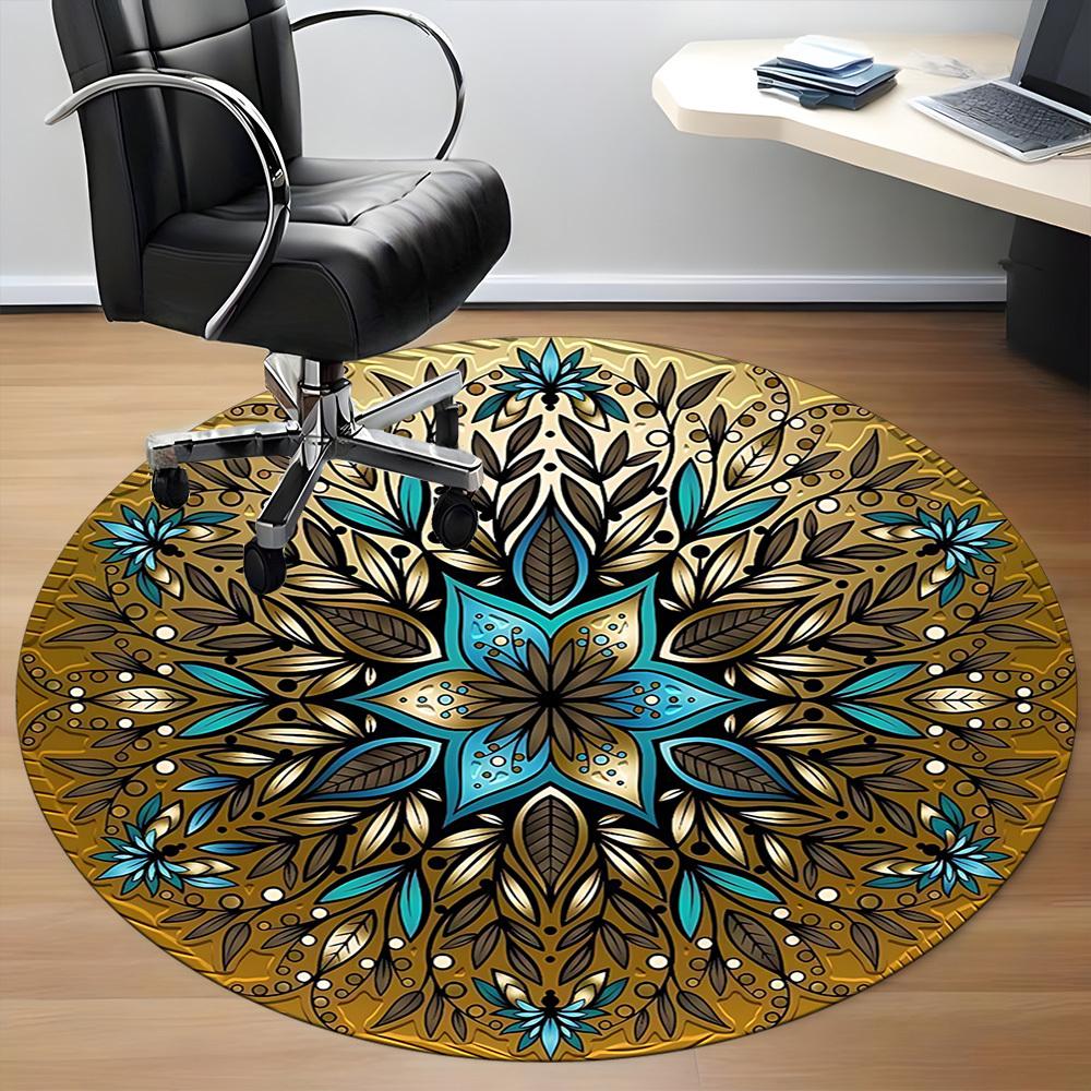 1 Stück Mandala, OrnamentStuhlteppich für Büro, Innenbereich Rutschfester Waschbarer Polyesterfaserteppich, Matte Für Büro, Maschinenwaschbar
