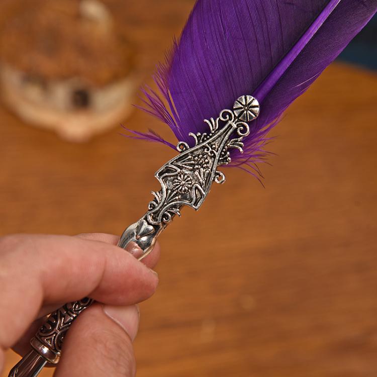 Wielokolorowy Vintage Creative Feather Pen Stalówka Rzeźbione Korpus Kwiatowy Okrągły Dip Water Pen Student Pen