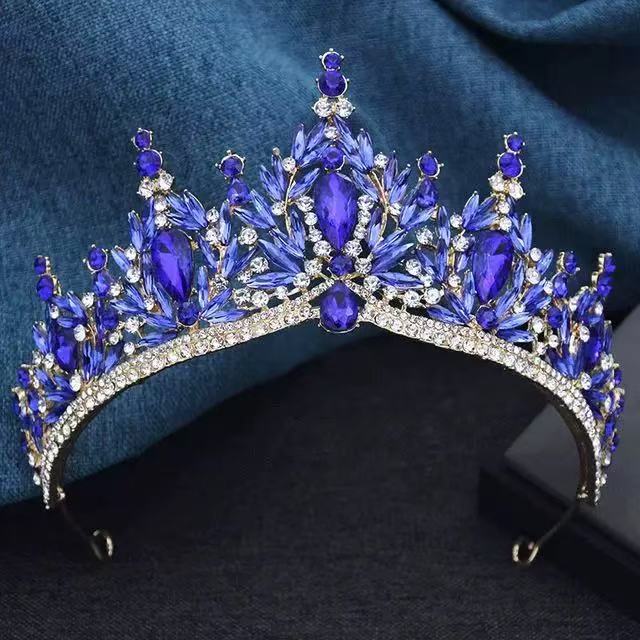 Kroon Tiara Bruiloft Bruid Barok Prinses Verjaardagskroon Bruiloft Haaraccessoires Jurk Lolita Accessoires Luxe blue
