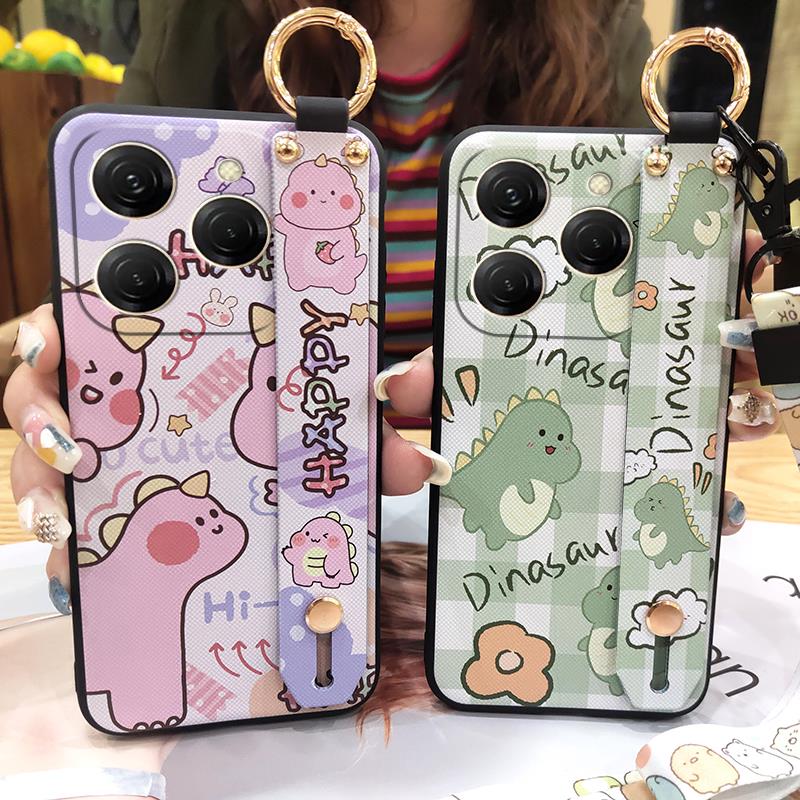 Wrist Strap Kickstand Phone Case For Tecno Spark20 Pro/KJ6 Durable Cute Silicone Anti-dust Back Cover Lanyard Soft case
