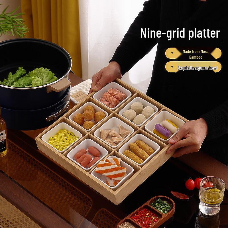Mingchuxing Bamboo Wood Divided Serving Tray
