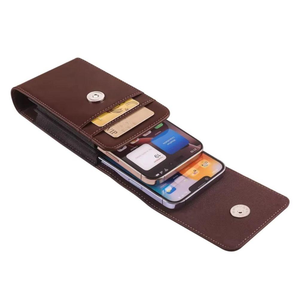 Solid Color Dual Pouch Design Waist Bag Vertical Leather Belt Clip Dual Pouch  Smartphone Case