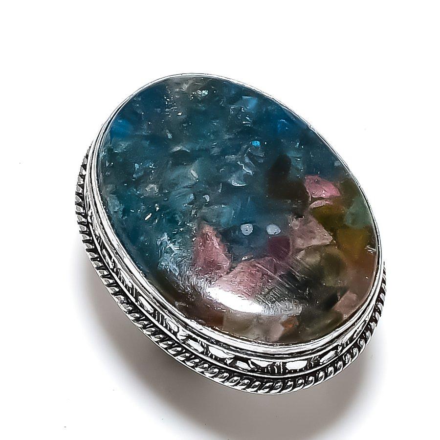 Watermelon Tourmaline Gemstone 925 Sterling Silver gift Jewelry Ring Size 8 w4w53