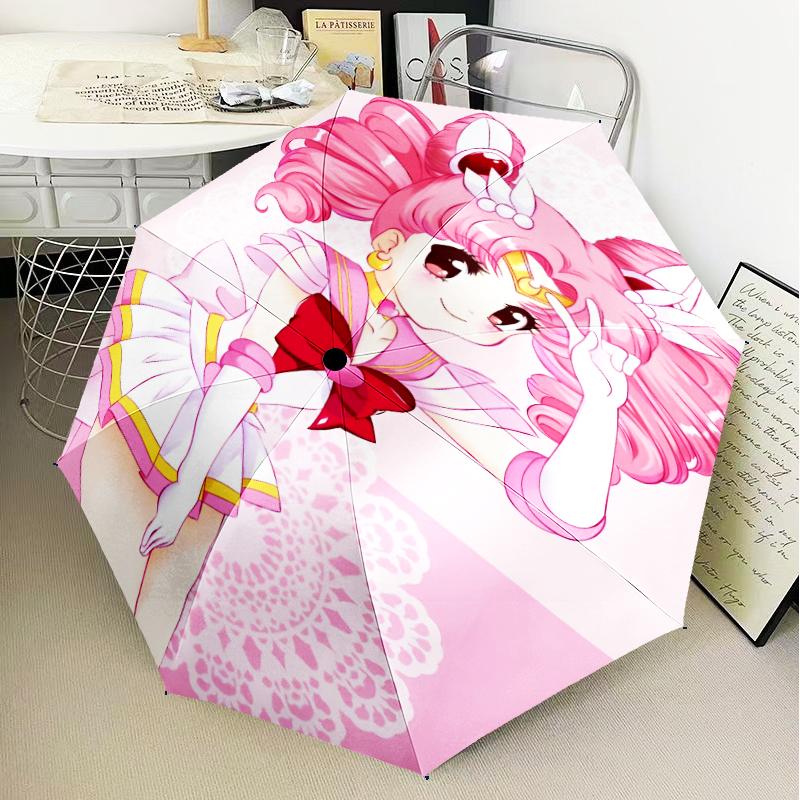 Pink Heart Puella Magi Umbrella Folding Umbrella, Automatic Umbrella 8-Frame for Travel, Camping Use Gift for Halloween Christmas
