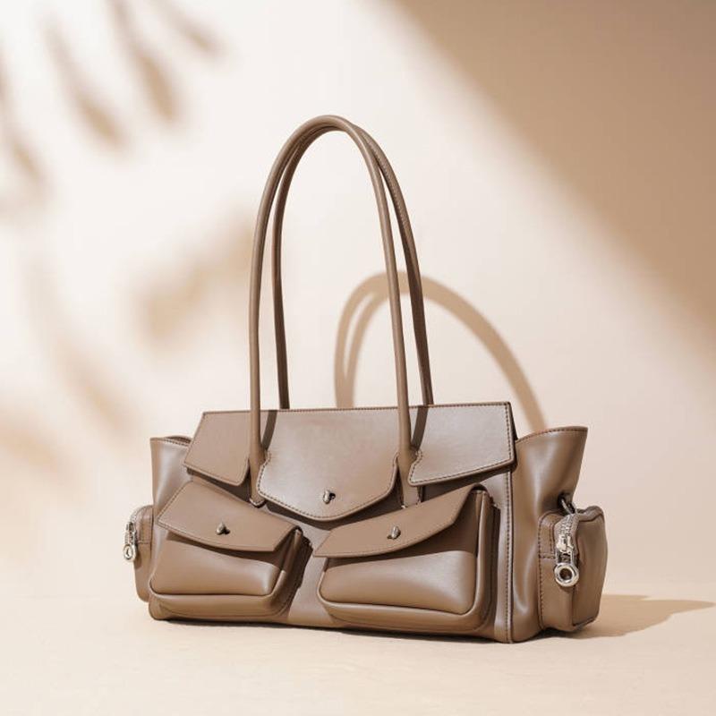 New versatile multi-pocket portable motorcycle bag, niche cowhide women's underarm shoulder pillow bag