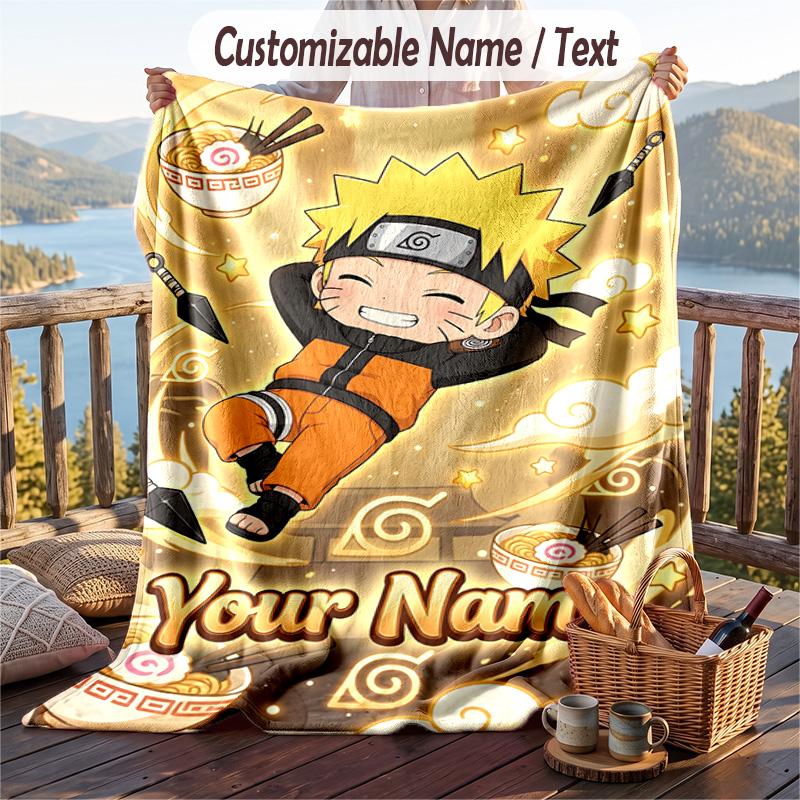 Personalized Flannel Throw Blanket,Naruto Custom Printed Name, Cozy Plush Blanket For Home Use
