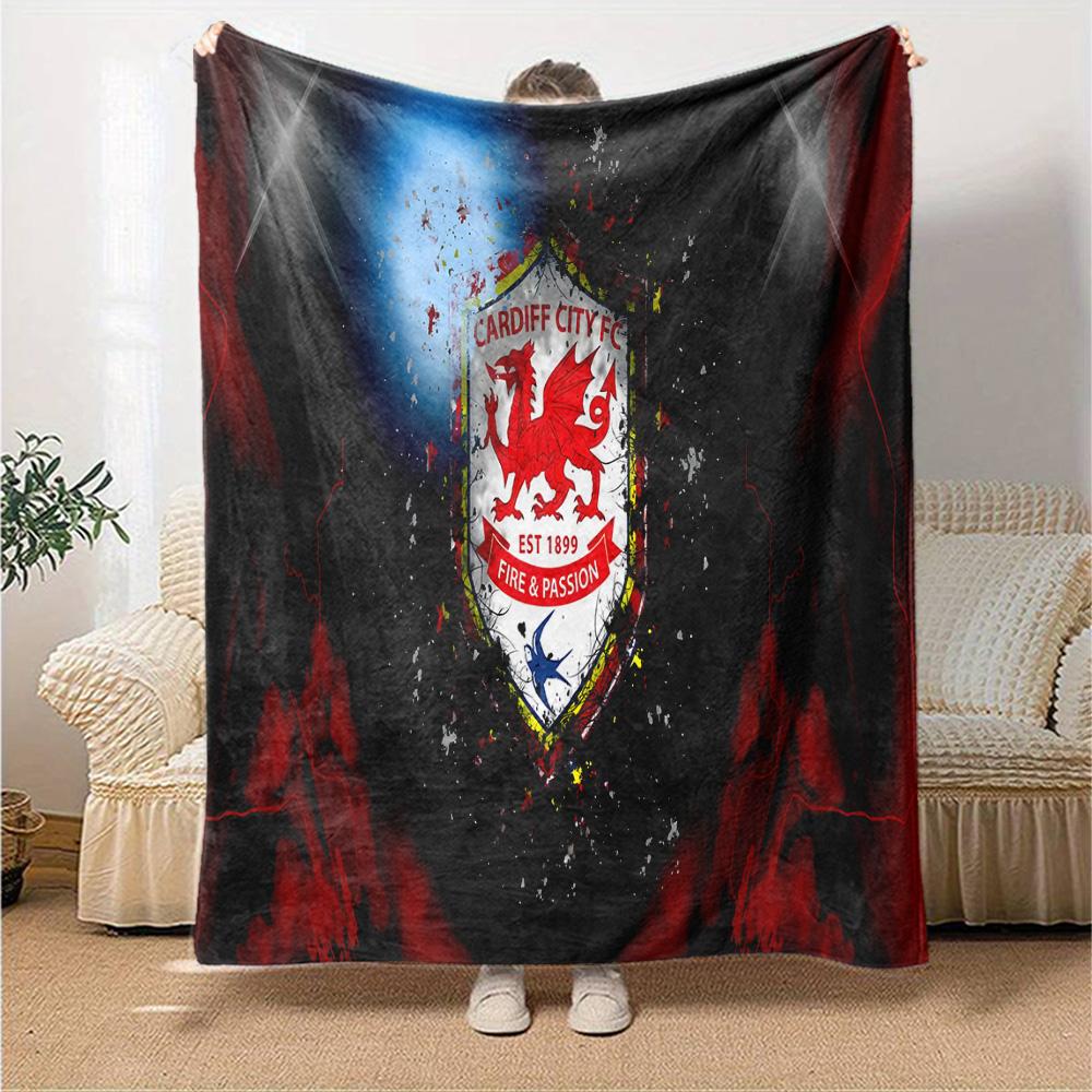 Football Club Cardiff Flannel Blanket, Soft Polyester, Modern Design, All-Season for Camping, Travel, Gifts for holidays or birthdays