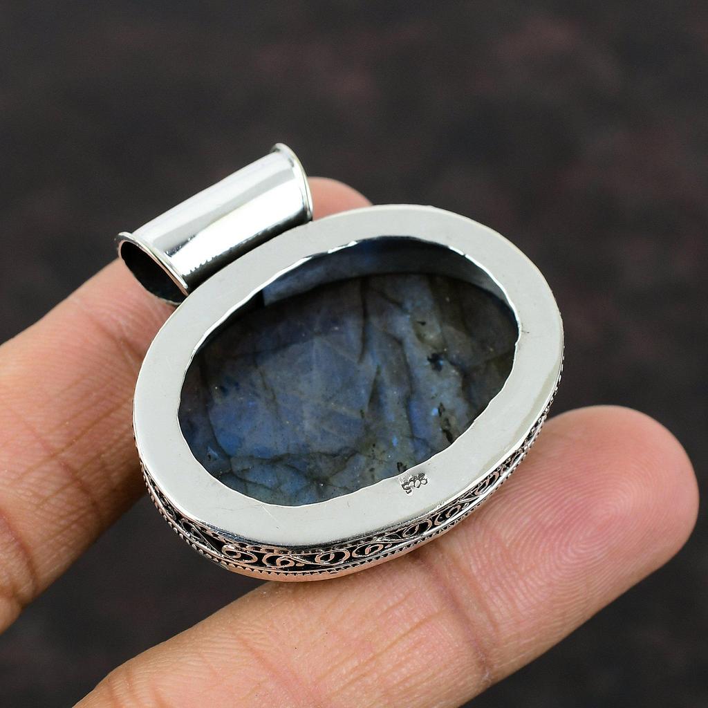 Labradorite Pendant Gemstone Pendant 925 Sterling Silver Pendant Oval Labradorite Jewelry Handmade Vintage Pendant Perfect Gifts For Mom