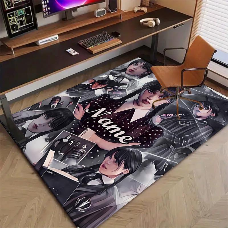 Custom Addams Family Wednesday Mat Personalized Name, Polyester Washable Indoor Entryway Rug, Gift for Christmas, Easter, Thanksgiving Day