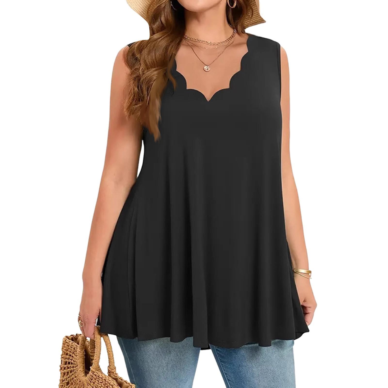 

Women s Fashion Summer Plus Size Casual Solid Color V-neck Sleeveless Vest S чорний