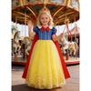 4 Stück Disney Schneewittchen Pop Prinzessinnenkleid Kostüm Sommer Outfit Strapazierfähig Blau und Gelb Farbblock Puffärmel Prinzessinnenkleid