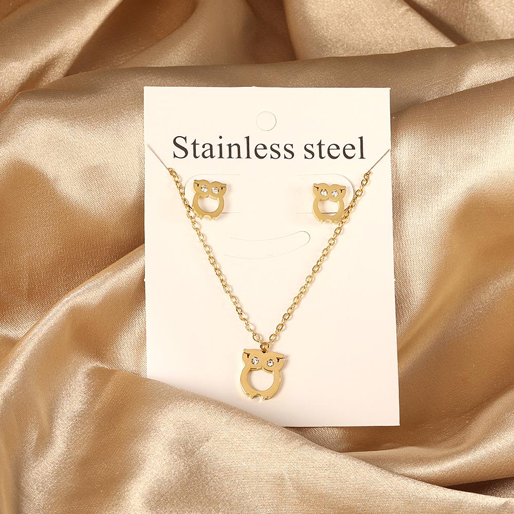 Cubic Zirconia Necklaces Zircon Sets For Women Tiny Stainless Steel Gold Plated Pendant Necklaces And Earrings Sets Wedding