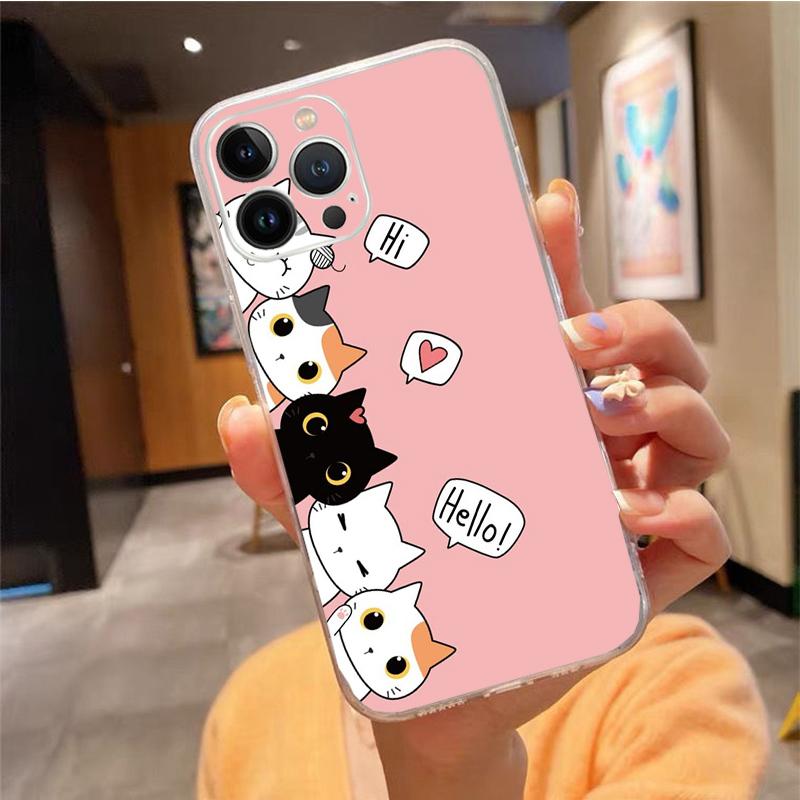 Husa de telefon pentru Iphone 14 Pro Max 13 12 11 Pro Max Xs Xr X 12mini 7 8 Plus Se Husa cu pisici negru cu desene animate Funda
