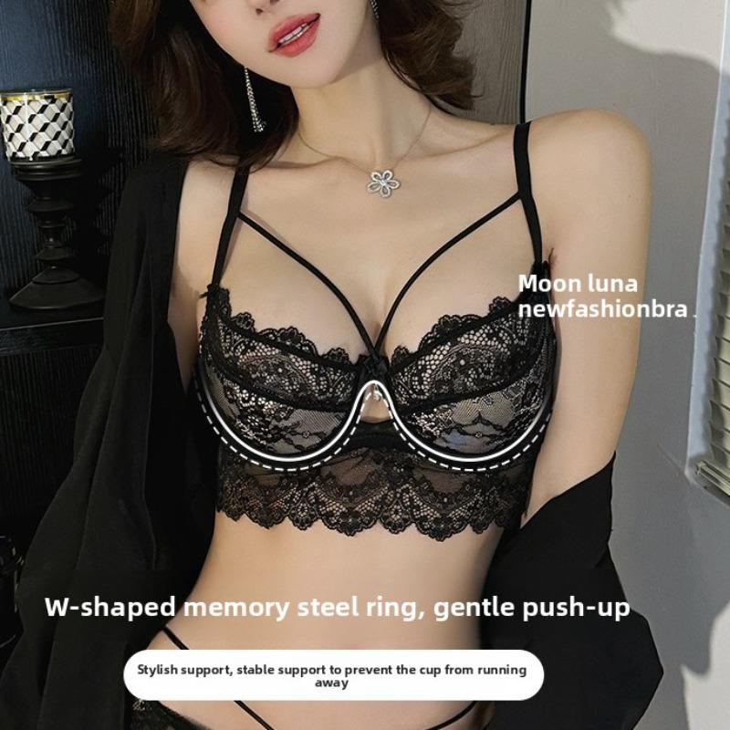 Damen Sommer Ultra Dünn Sexy Spitze Großer Busen Zeigen Kleiner Empfang Paar Brüste Tropfschutz Unterwäsche