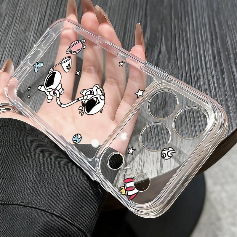 Shockproof Clear TPU Case For iPhone 17 16 Pro 15 14 13 12 Pro Max 11 Transparent Silicone Cartoon Astronaut Pattern Phone Cover