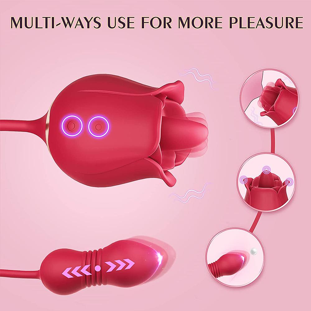 3 In 1 Rose Toy Vibrator for Woman Tongue Licking \nClitoral Stimulator Thrusting G Spot Dildo Clit Nipple Licker for Women Goods