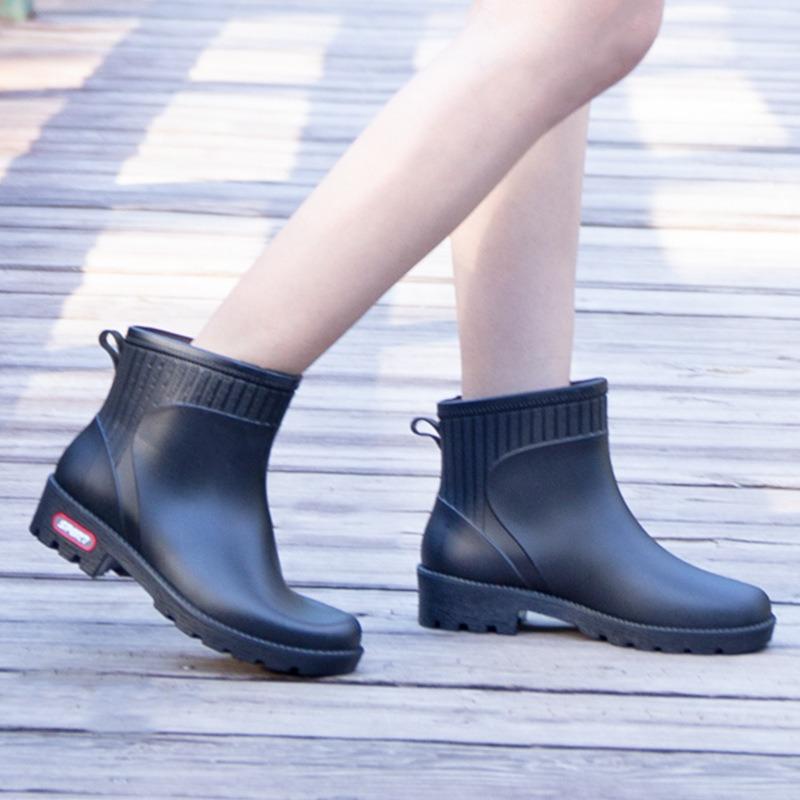 Short tube women's water shoes fleece warm low tube thick-soled water boots rain boots waterproof glue shoes
