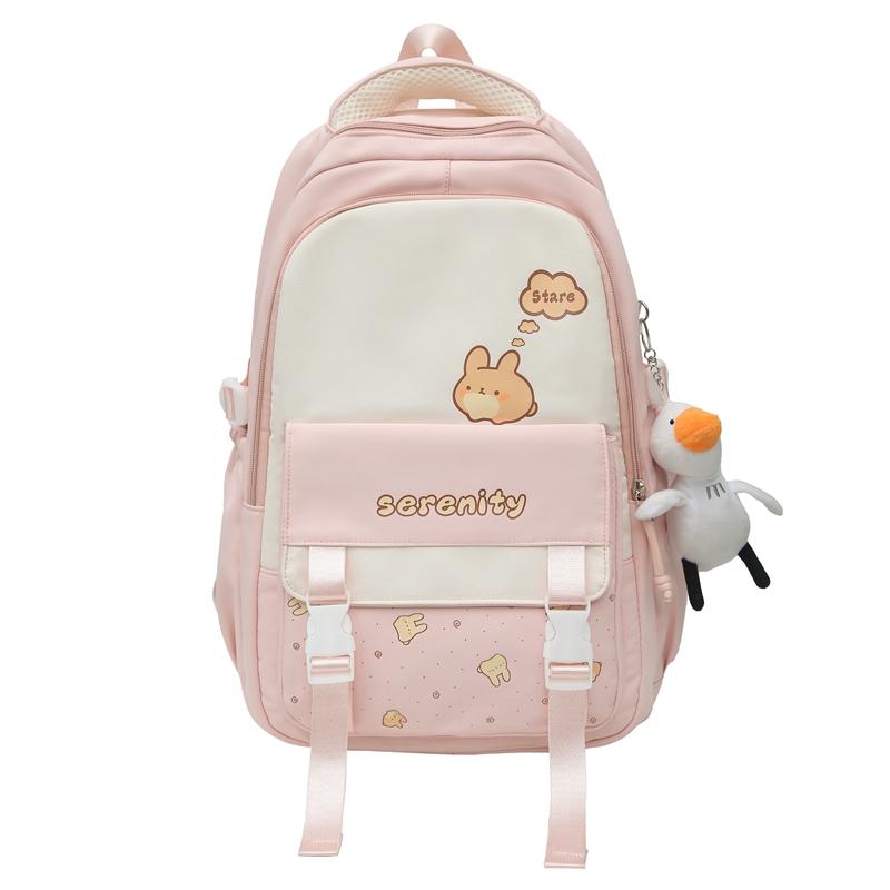 Student Grade 3-6 Schoolbag Women's Large Capacity Cartoon Backpack Campus Color Block Backpack