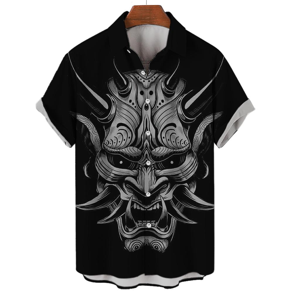 Hawaiian Men's Oversized 3D Printing Devil High Quality Shirts Summer Streetwear Gothic Short Sleeve Vintage Fashion Button