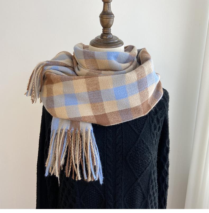 Winter Plaid Scarf for Women Warm Checkered Shawl Soft Imitation Cashmere Neck Warmer Thick Student Wrap Cold Weather