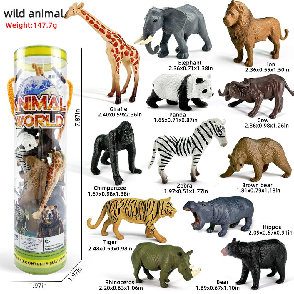 12 Stück Simulation Wildtiere Modell Löwe Tiger Giraffe Elefant Actionfiguren Solide PVC Figuren Spielzeug Weihnachtsgeschenke Für Kinder
