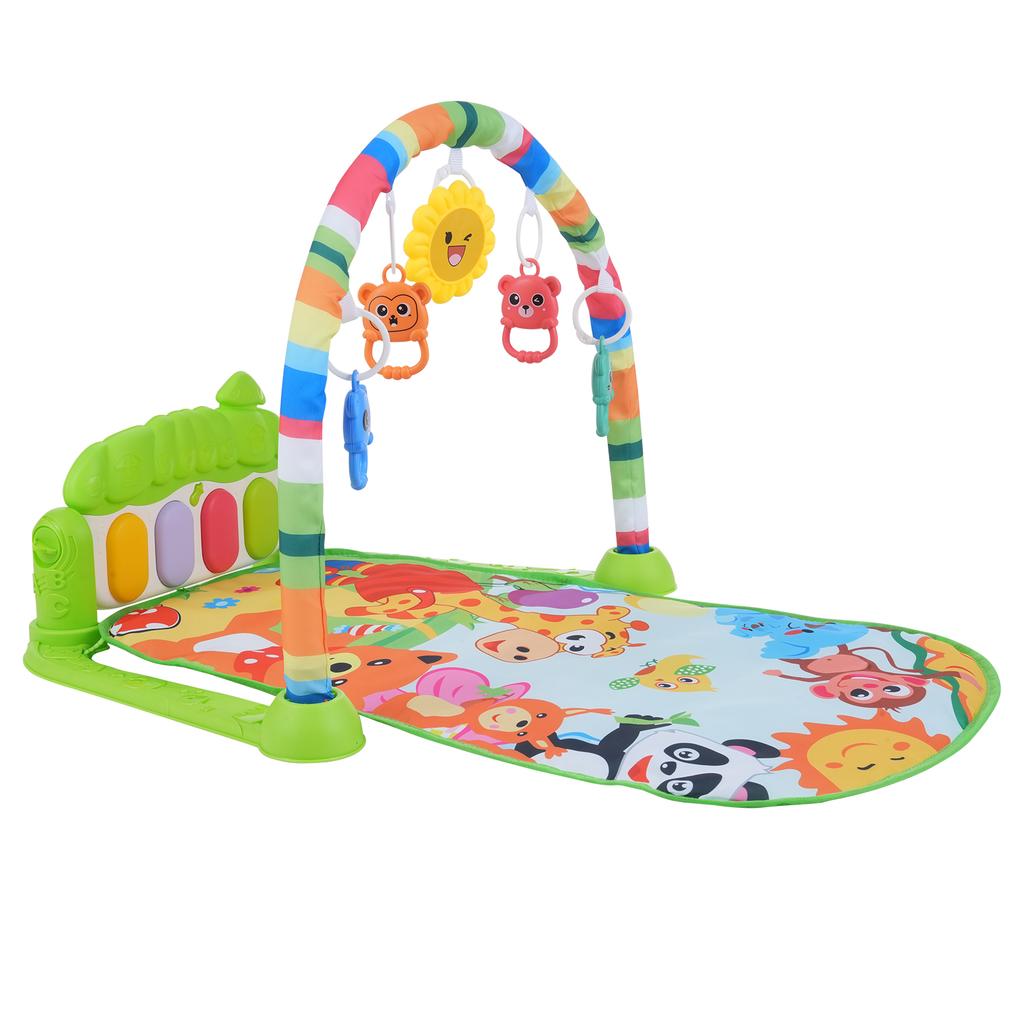 Baby Piano Play Mat, Kick & Play Baby Activity Gym, Musical Tummy Time Mat with 5 Colorful Hanging Toys, Baby
