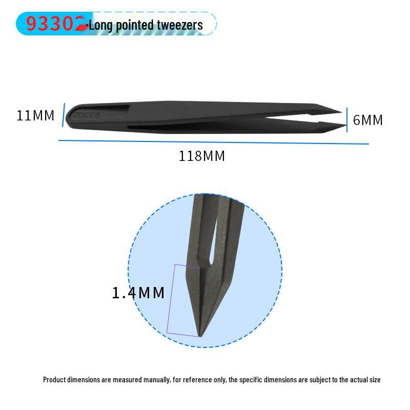 Plastic Anti-Static Tweezers Set: Pointed, Flat, Round, Black & White - Model 93303